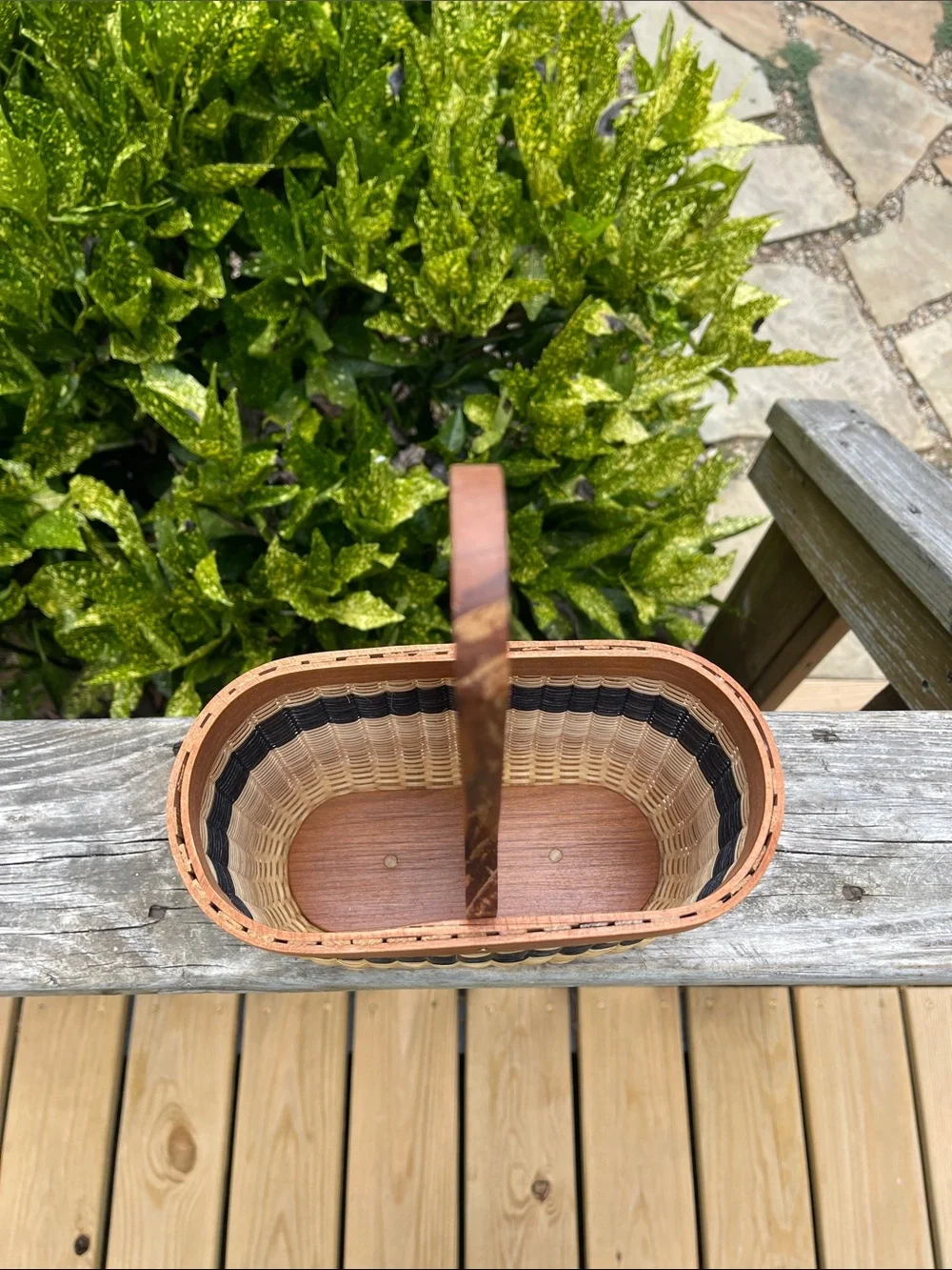 Vintage Woven Divided Basket with Wood Handle
